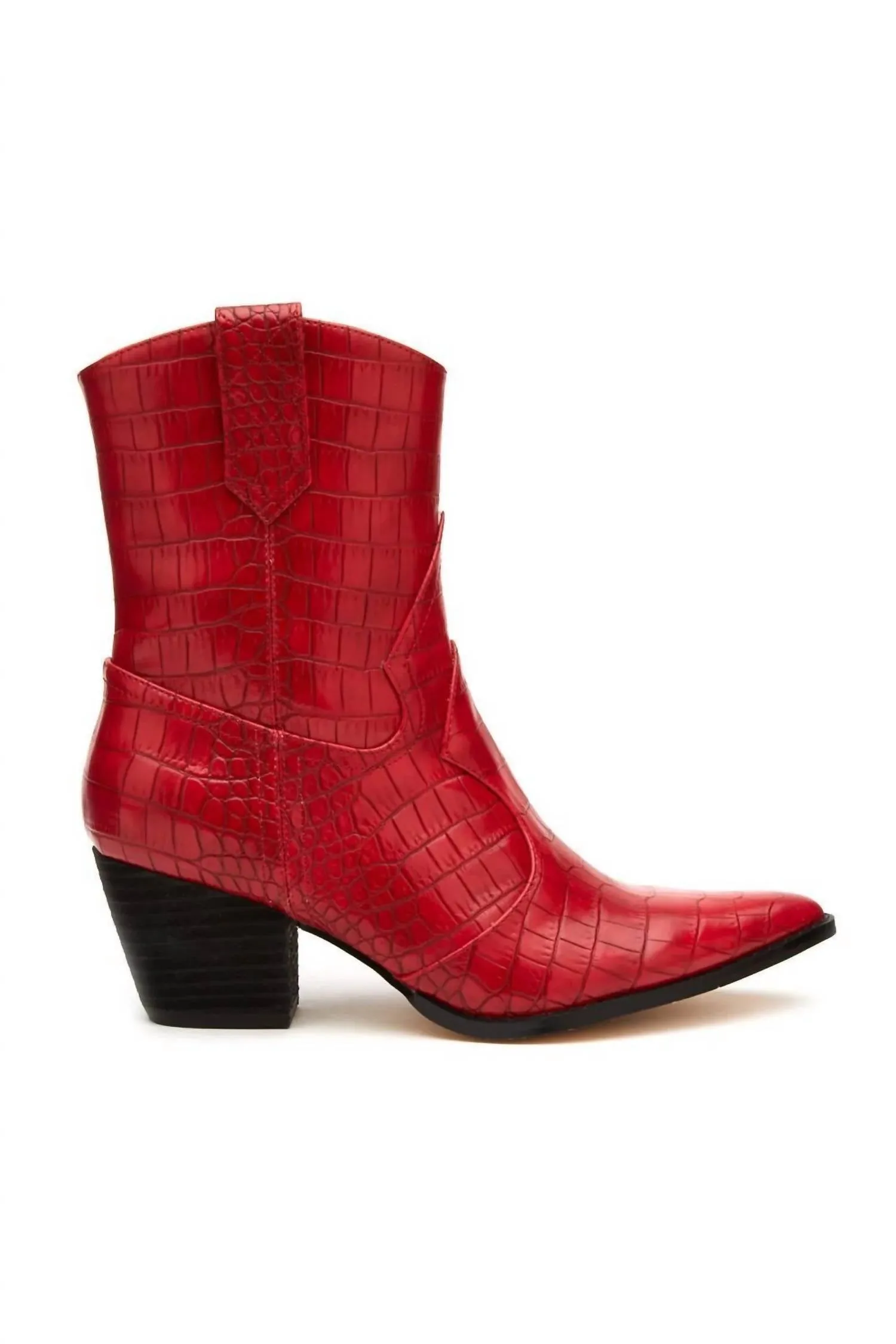 Soft Cushion Collar Women's Bambi Western Ankle Boot In Patent Red