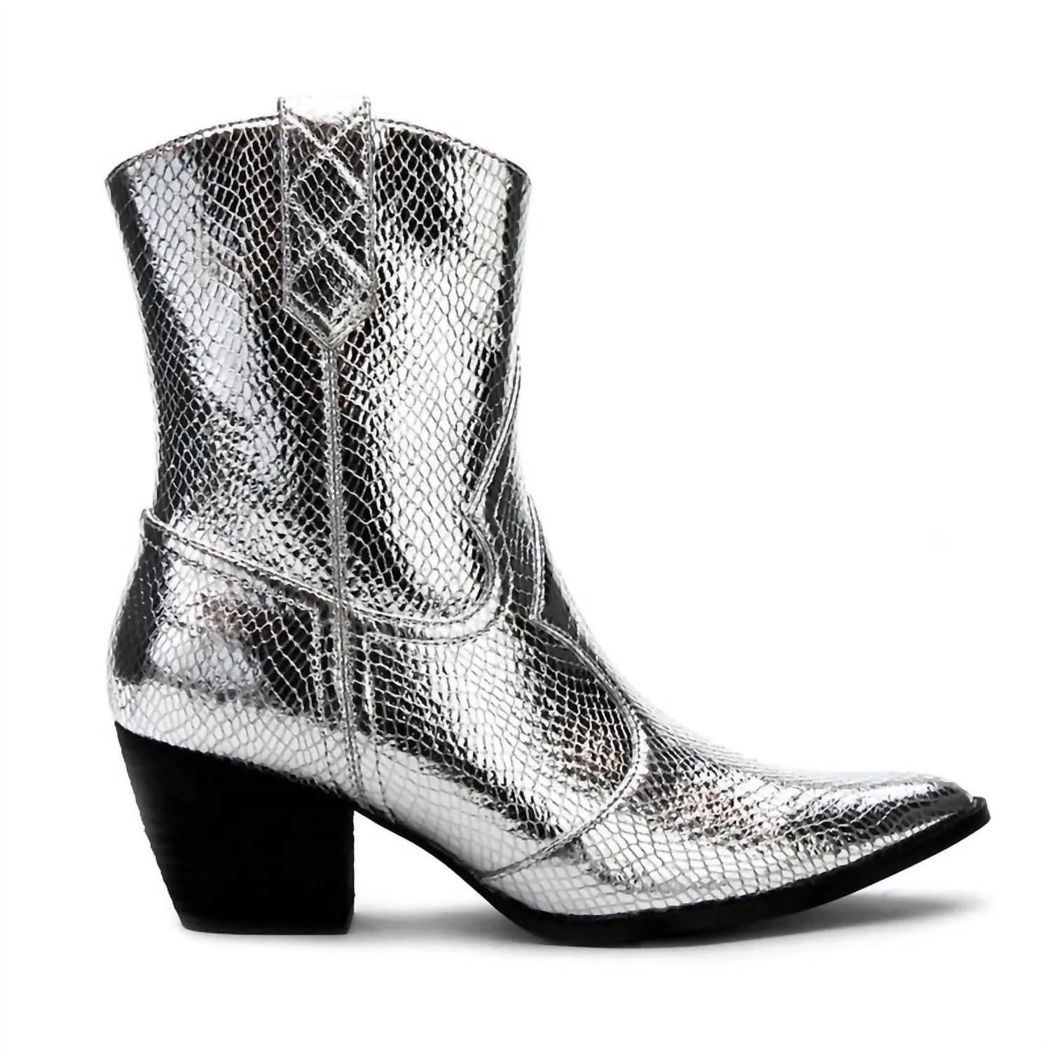 Women's Bambi Western Boots In Silver Snake Zip Edge Cozy And Warm