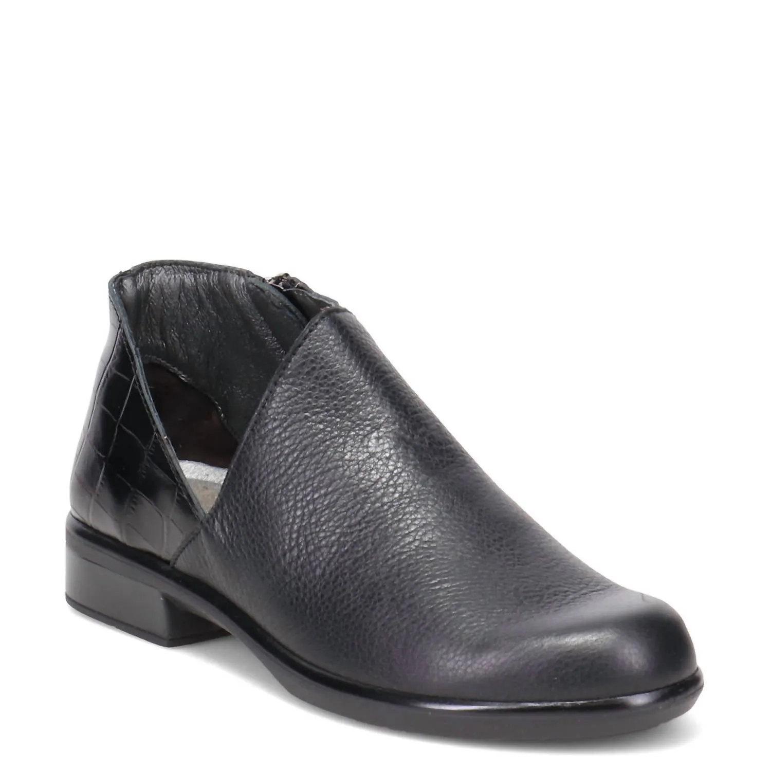 Comfort Wrap Women's Bayamo Low Ankle Bootie In Soft Black Leather/black Croc