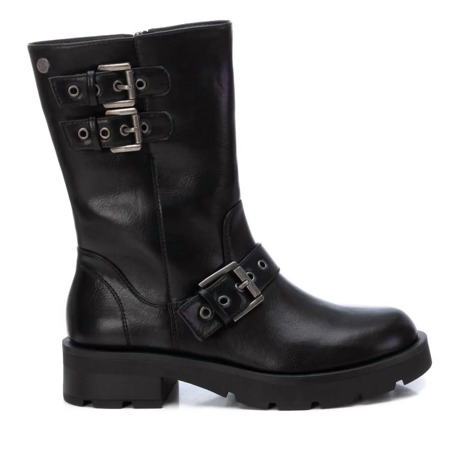Women's Biker Booties In Black Versatile Outfit Low Profile Snowy Path
