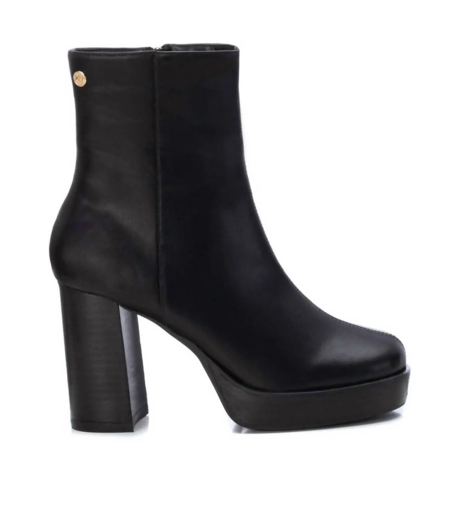 Women's Block Heel Booties In Black Sustainable Material Blend