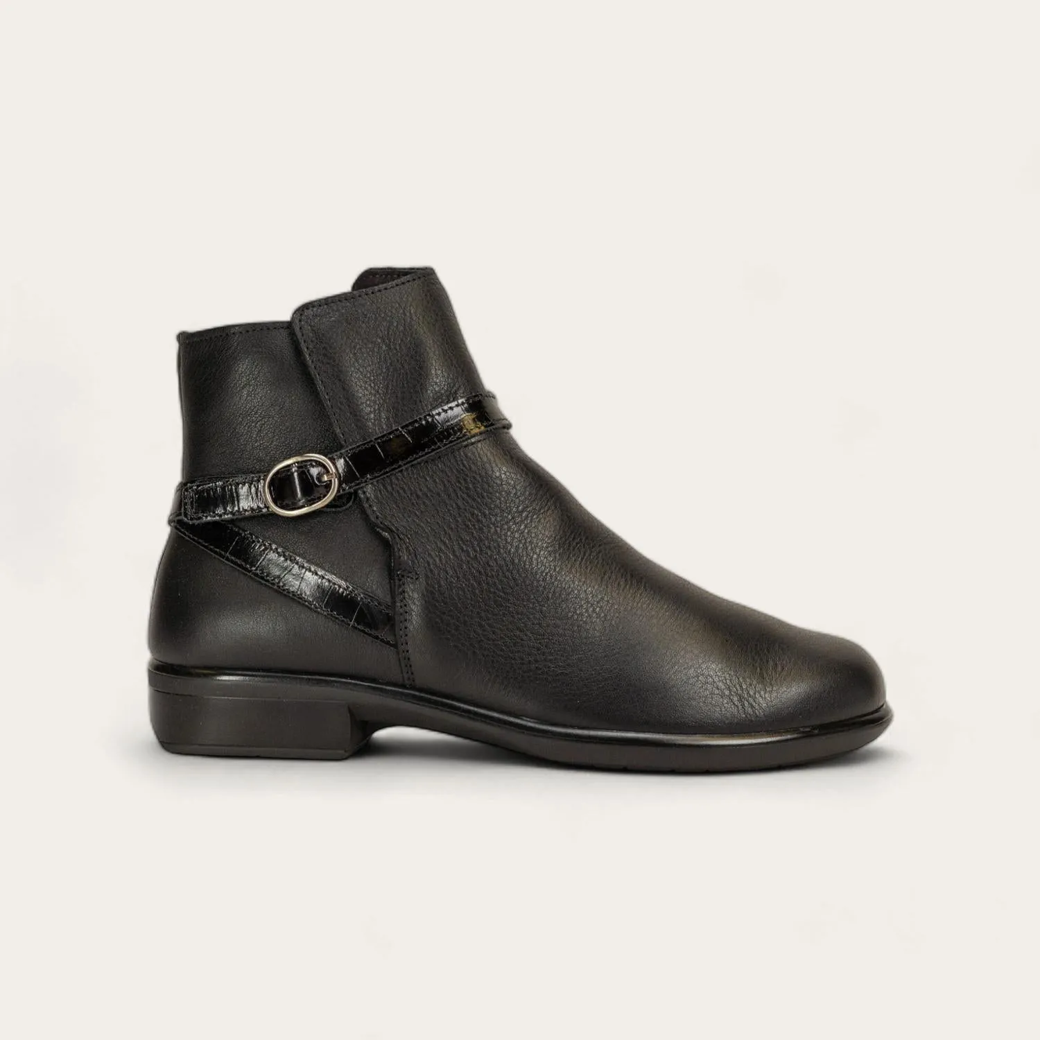 Women's Briza Ankle Boot In Soft Black/jet Black/black Croc Zip Fast