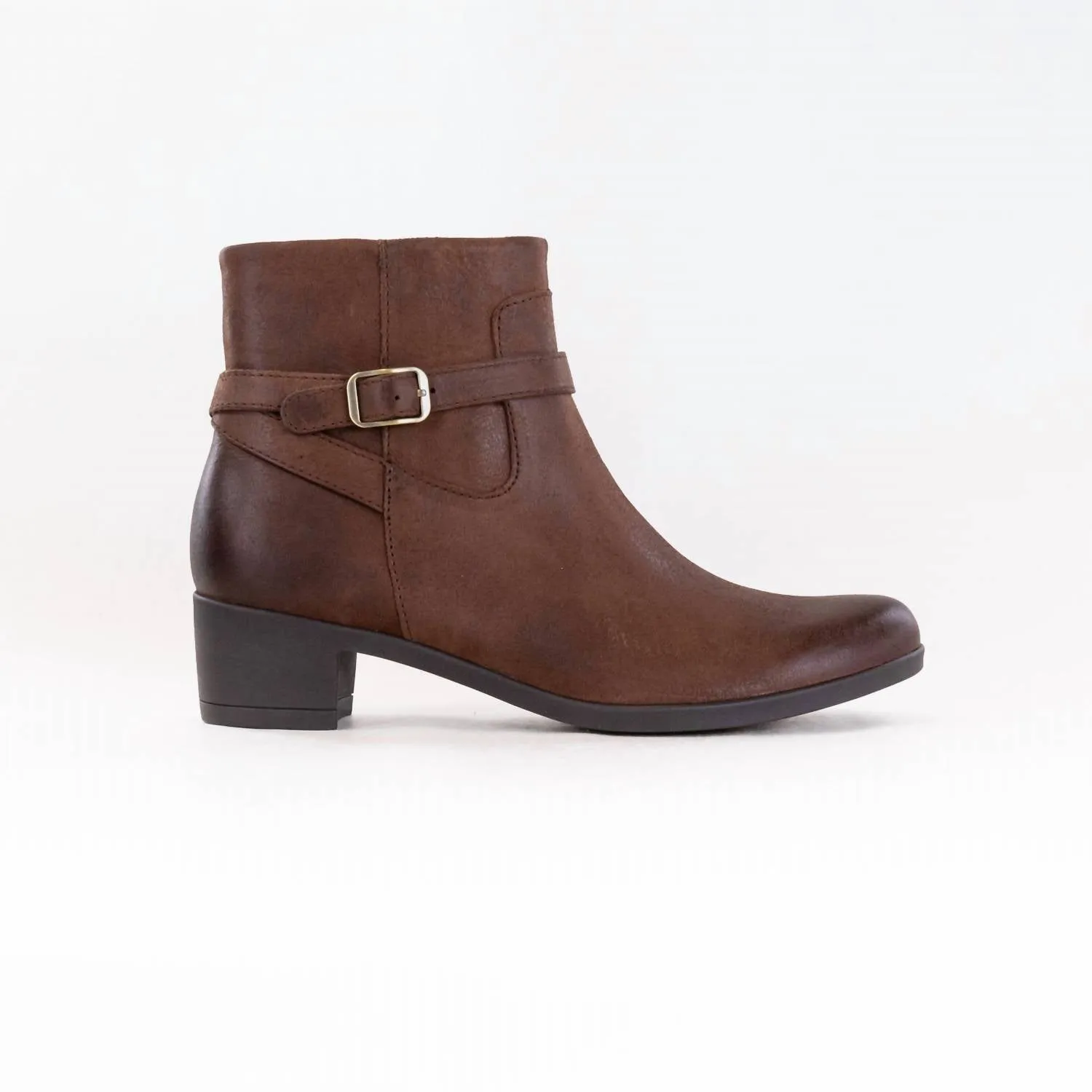 Shock Absorbing Urban Traveler Multi Density Midsole Women's Cagney Bootie In Brown Burnished Suede