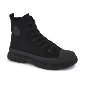 Women's Canvas Sneaker Booties With Side Zipper In Black Biker Breathable Mountain Climber