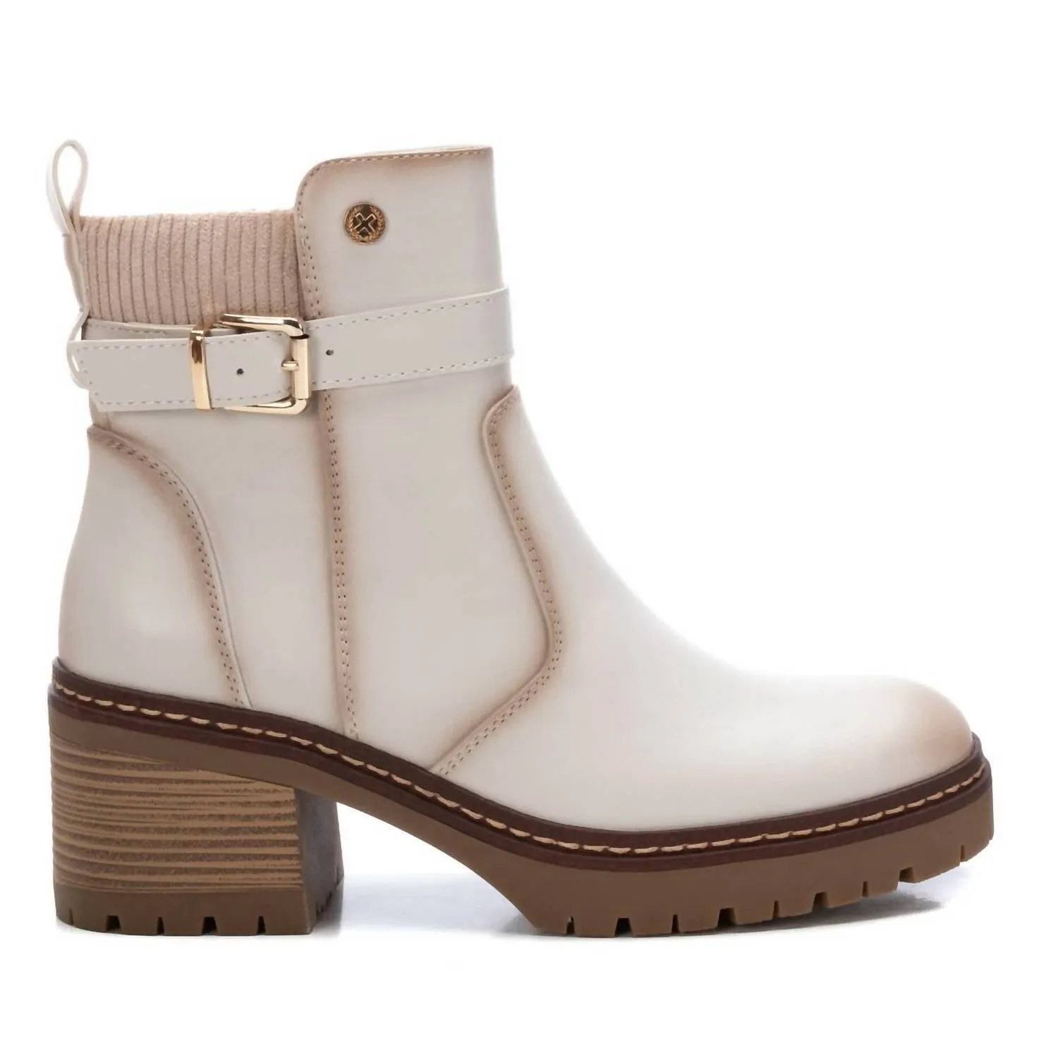 Women's Casual Booties In Beige Music Festival Slip-On Style