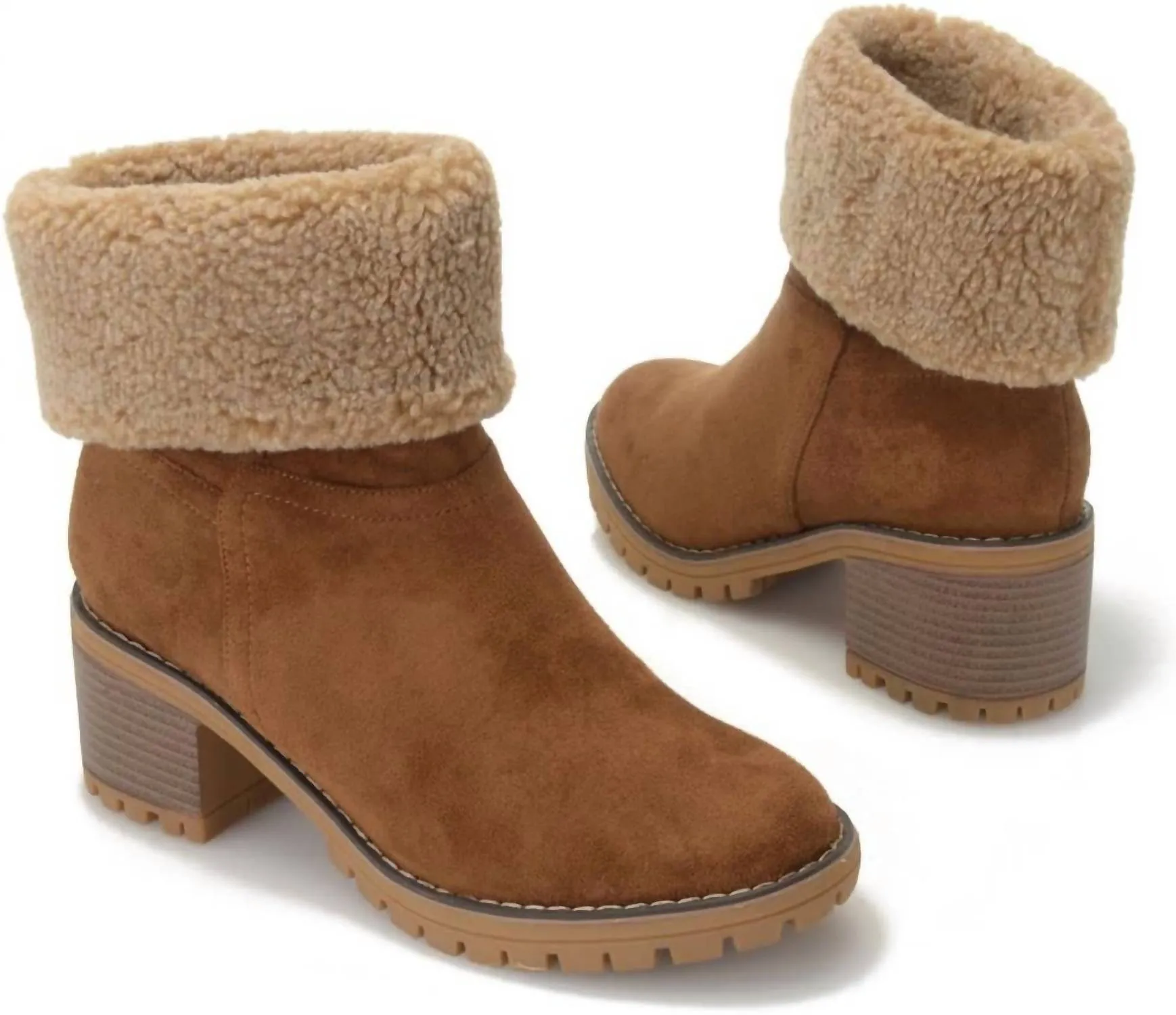 Women's Cotton Heeled Bootie In Brown Walk Easy