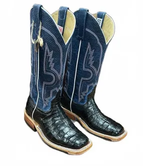 Utility Style comfortable socks Women's Custom Exotic Caiman Belly Chex Boot In Black/blue