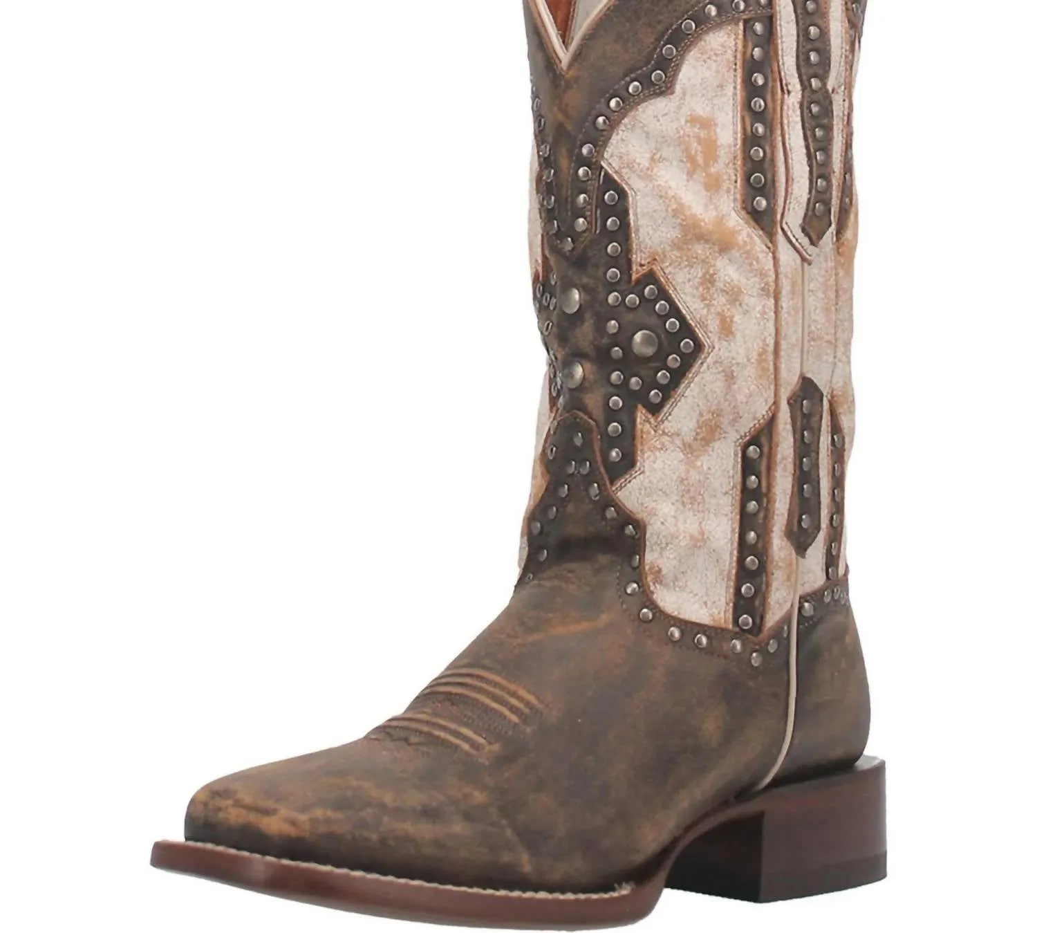 Cushioned heel Square Toe Women's Darby Western Boot In Brown/bone