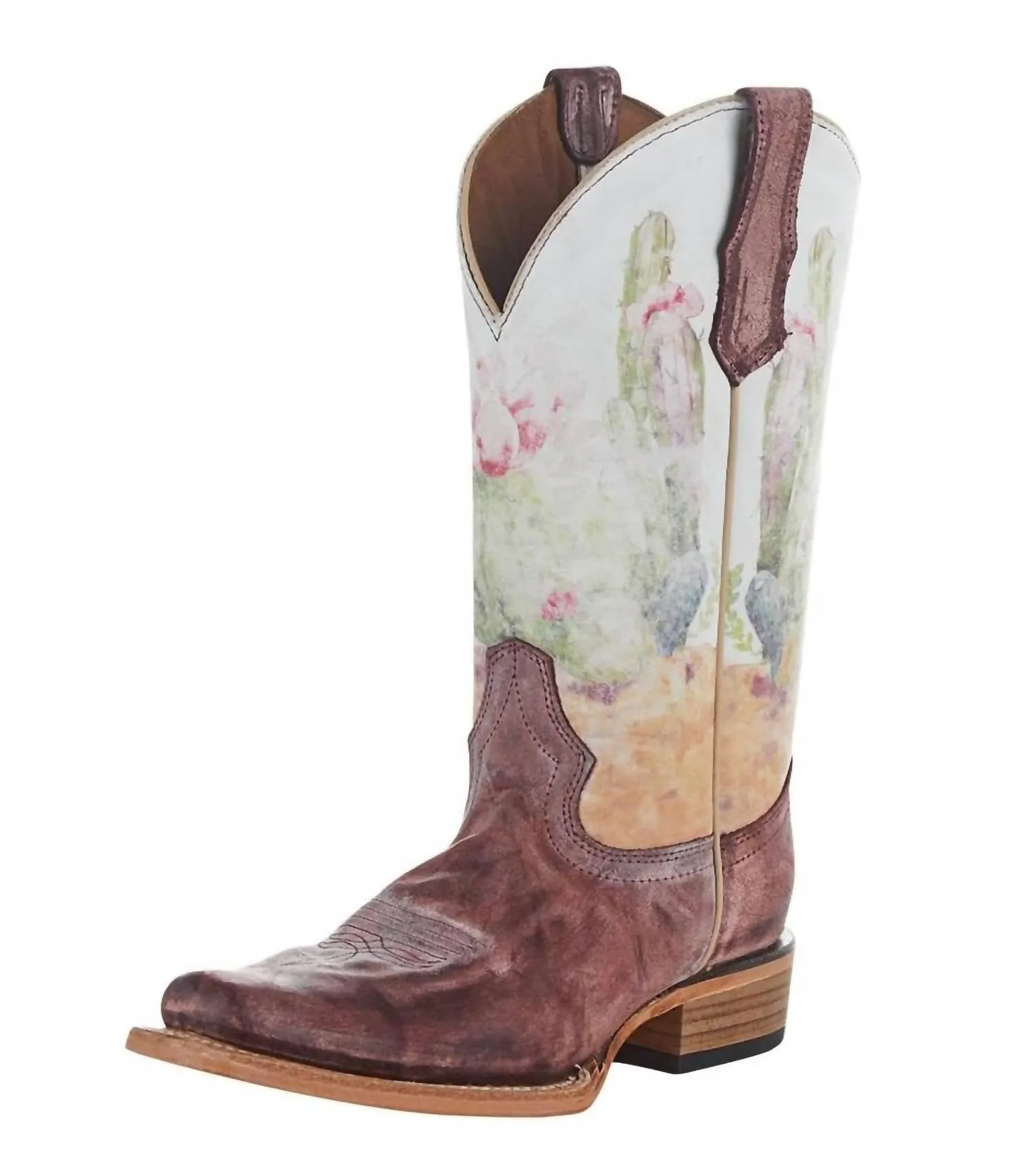 Low Rise Women's Desert Stamp Square Toe Boot In Wine & Bone