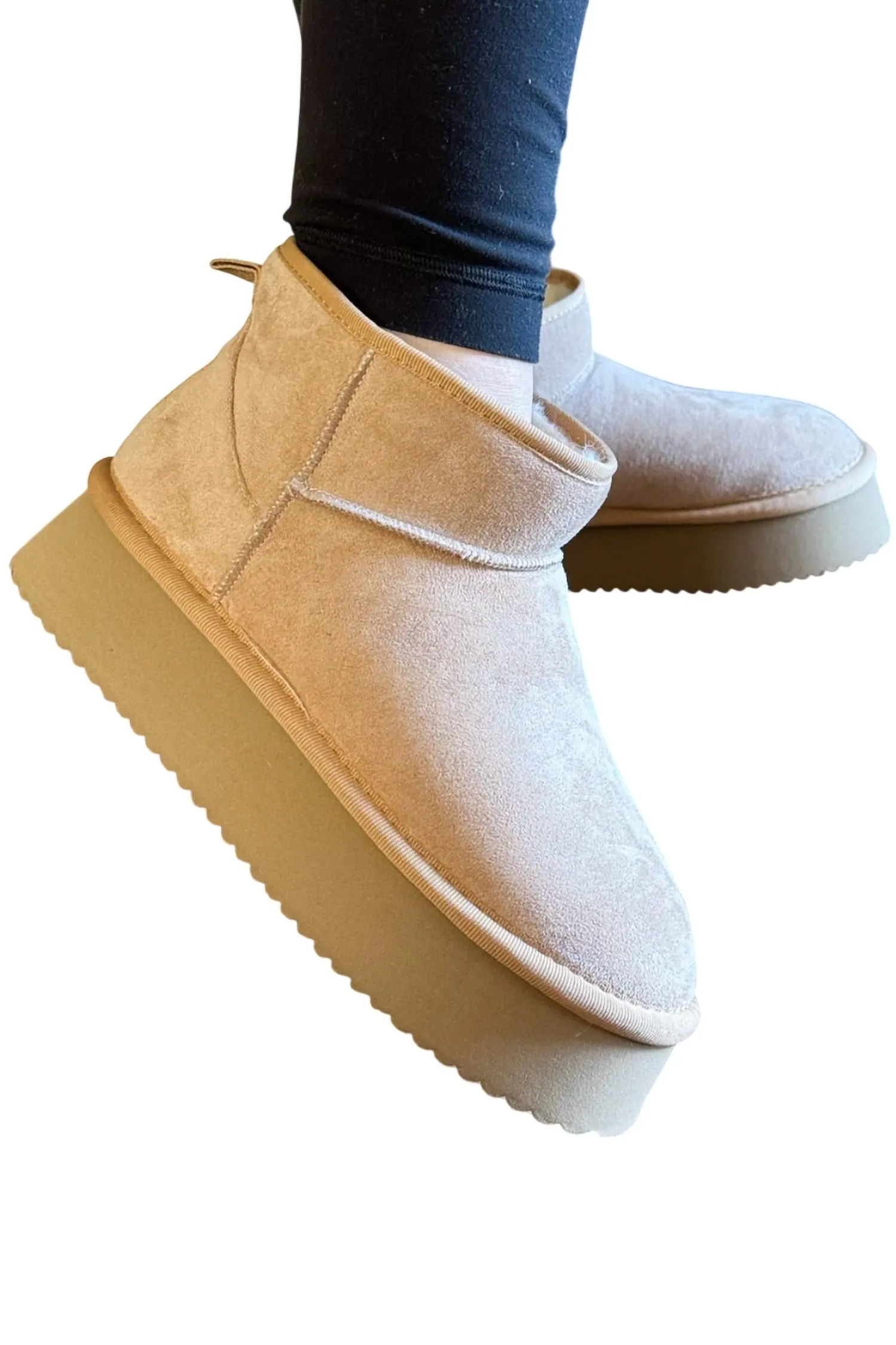 Women's Faux Suede Short Boot In Camel Pull on