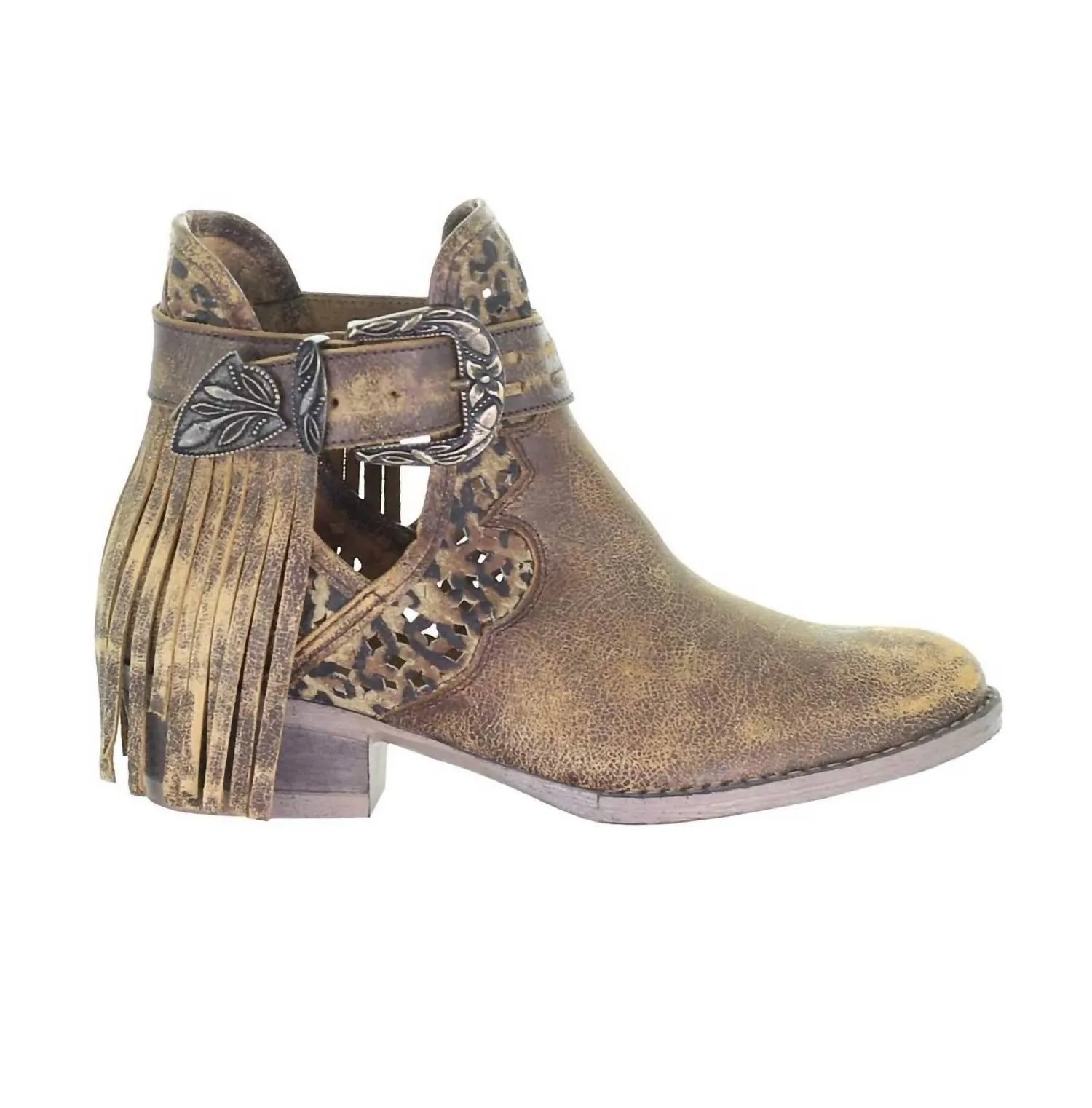 Northern Resident Women's Fringe Harness Shortie Boot In Distressed Brown