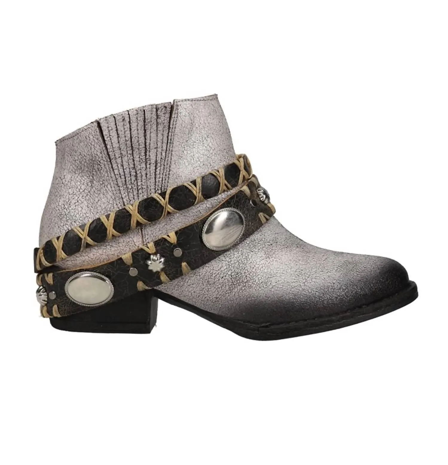 Women's Harness Shortie Boot In White/black Ultimate Style Deep Freeze