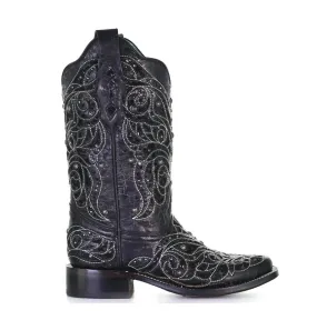 Women's Inlay Square Toe Boots In Black/bone Washable