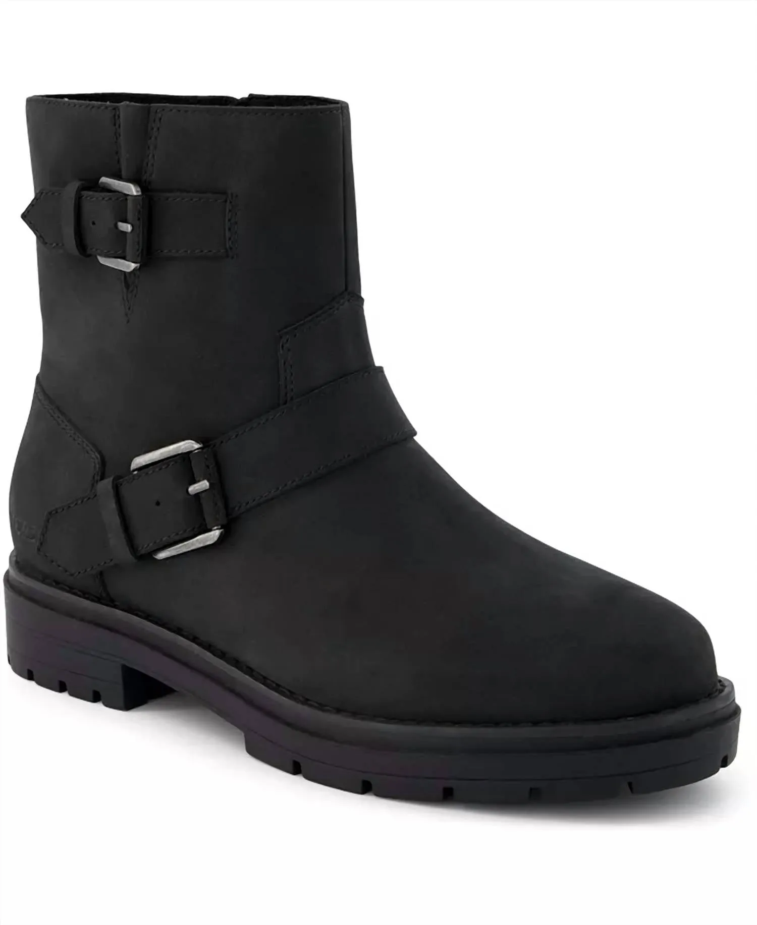 Women's Ionie Moto Buckle Lug Sole Boots In Black Soft Insole