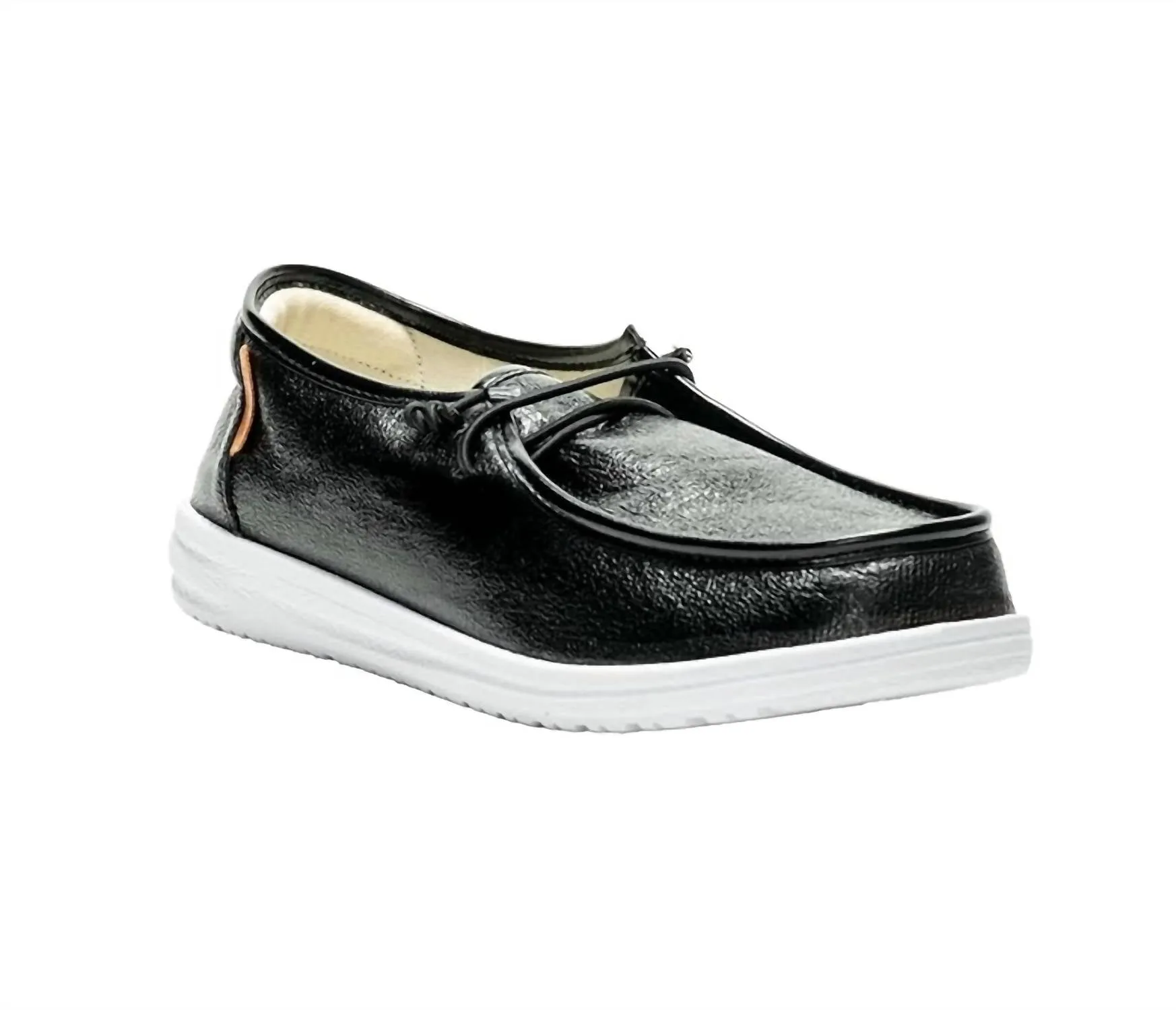 Women's Kayak Crinkle Metallic Slip-On Boat Shoes In Black Resilient Midsole