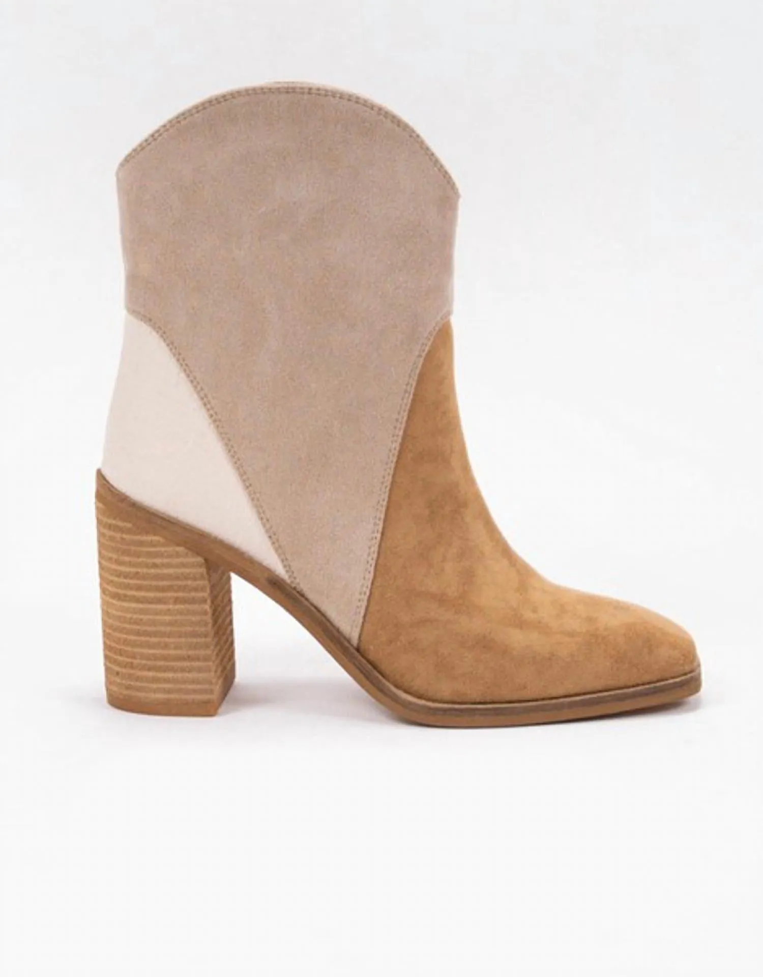 Asymmetric Lacing System Women's Kendall Tri-Tone Heeled Bootie In Camel/taupe/beige Croc