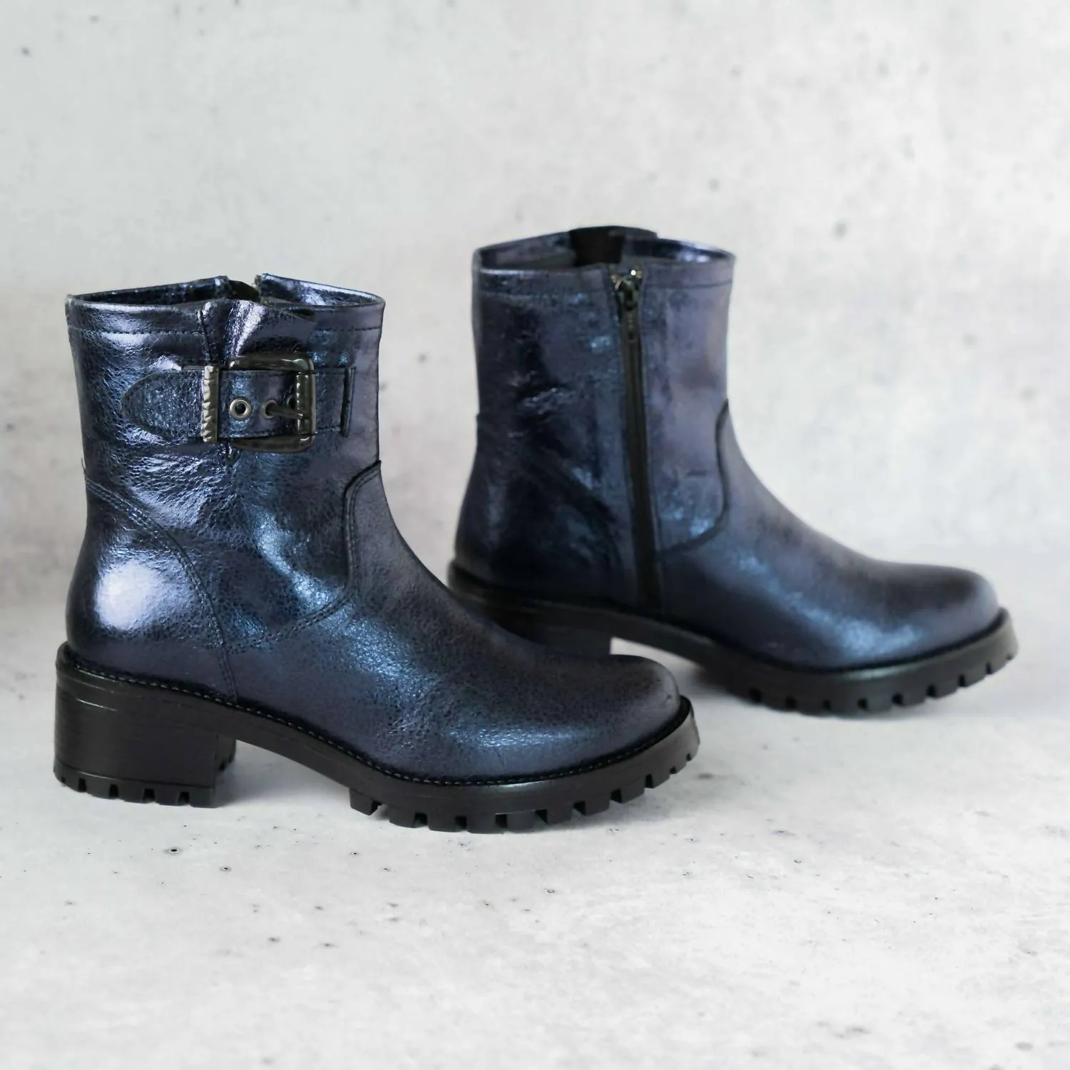 Women's Leah Work Boot In Blue Metallic Minimal Aesthetic