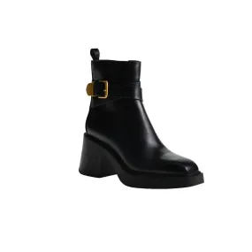 Women's Leather With Gold Buckle Ankle Boots In Black Grippy Outsole Backcountry Camper