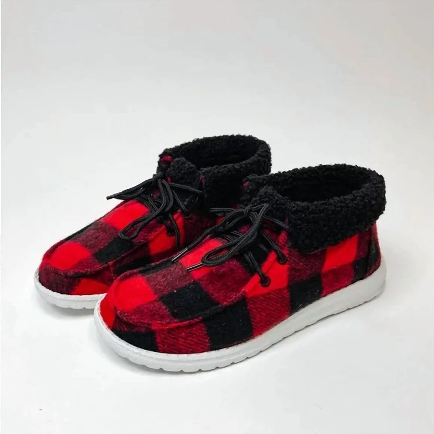 Women's Mighty Sneaker Bootie In Red Buffalo Plaid Versatile Outfit
