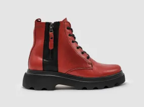 Festival Vibe Scholar Women's Modern Lined Zip-Up Leather Boots In Red