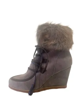 Ultimate Style Women's North Star Ankle Wedge Boot In Gray Faux Fur