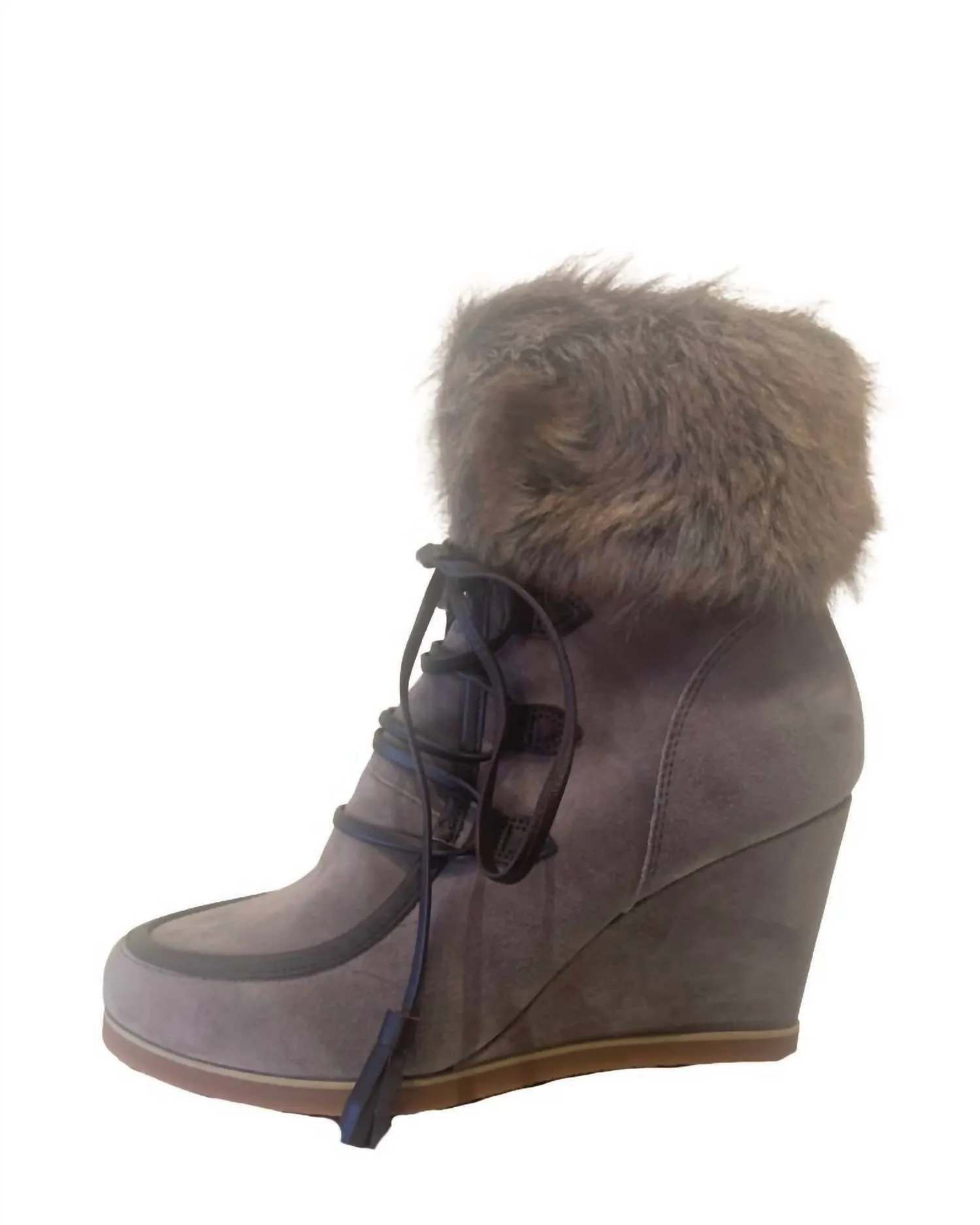 Nordic Calm Non Marking Tread Women's North Star Ankle Wedge Boot In Gray Faux Fur