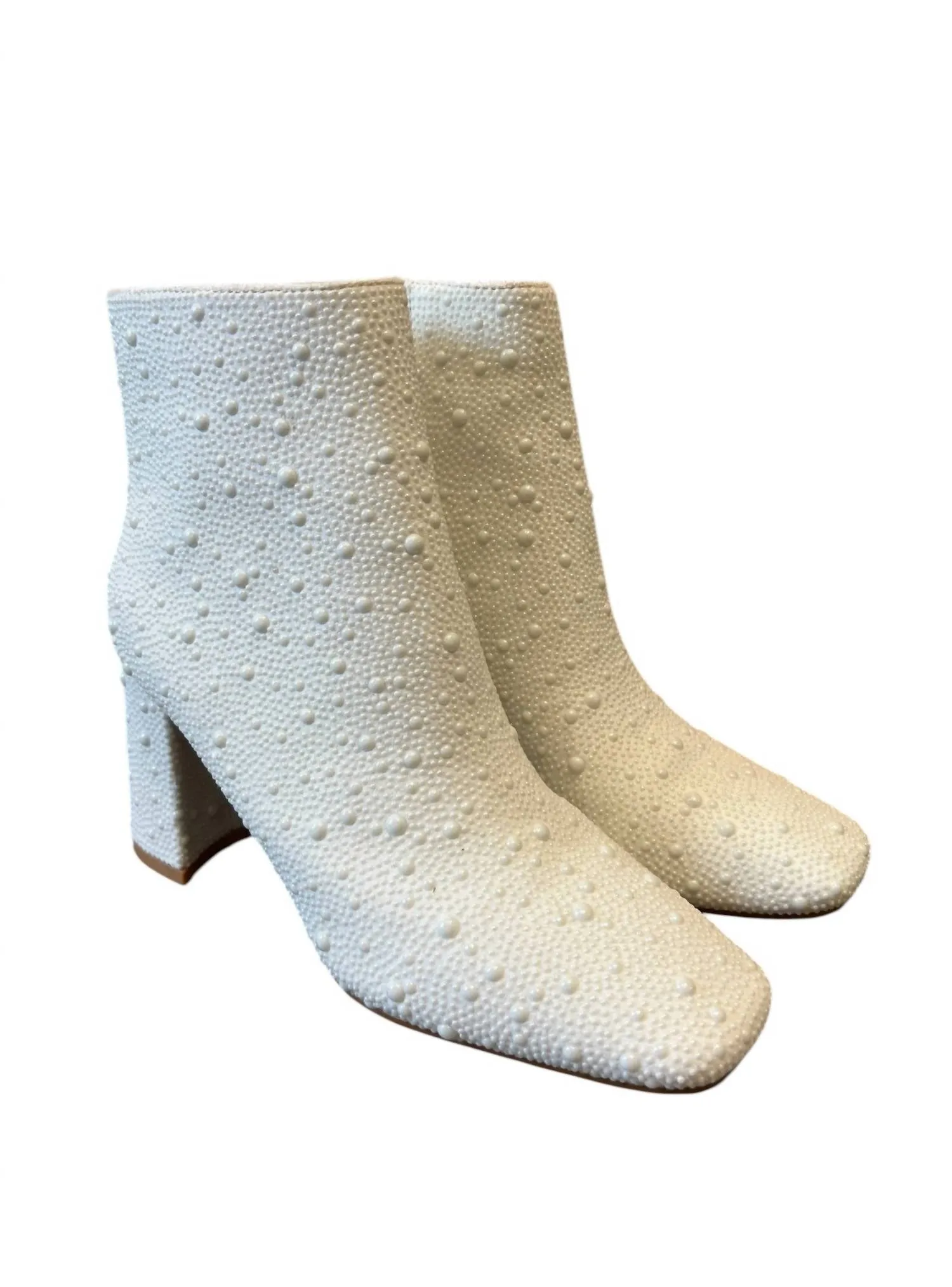 Women's Pearl Studded Booties In White High-Top Style