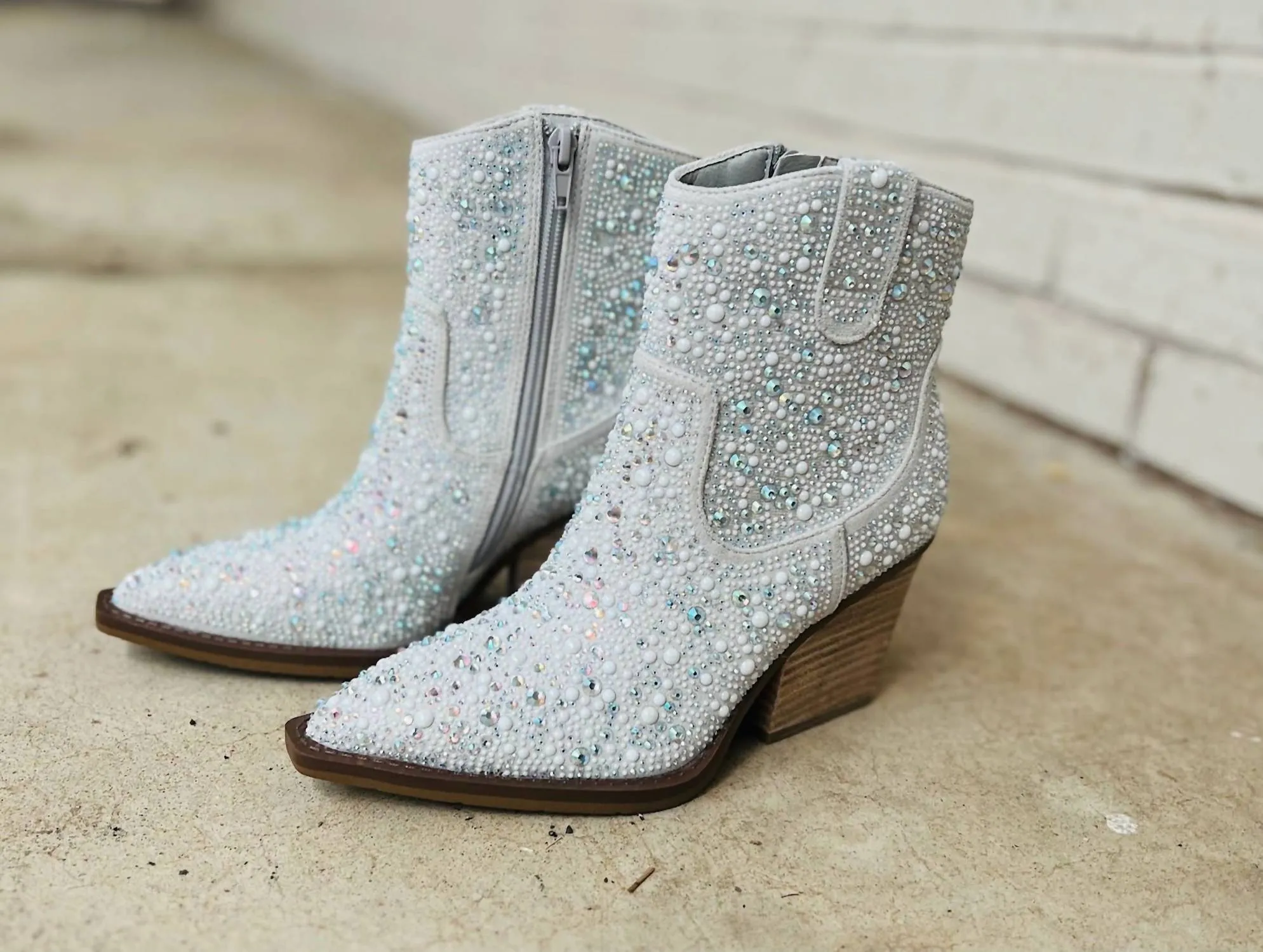Women's Rhinestone Booties In Pearl Arctic Cool