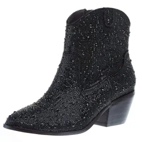 Women's Shine Bright Rhinestone Boots In Black Mud Resistant All Day Wear rain walk