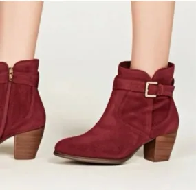 Women's Sleek Suede Leather Bootie In Burgundy Waterproof Adventure Seeker City Utility