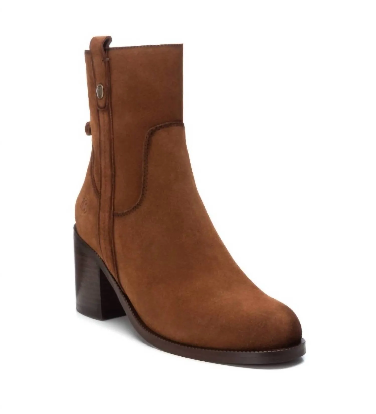 Women's Suede Block Heel Booties In Camel Steel Cap