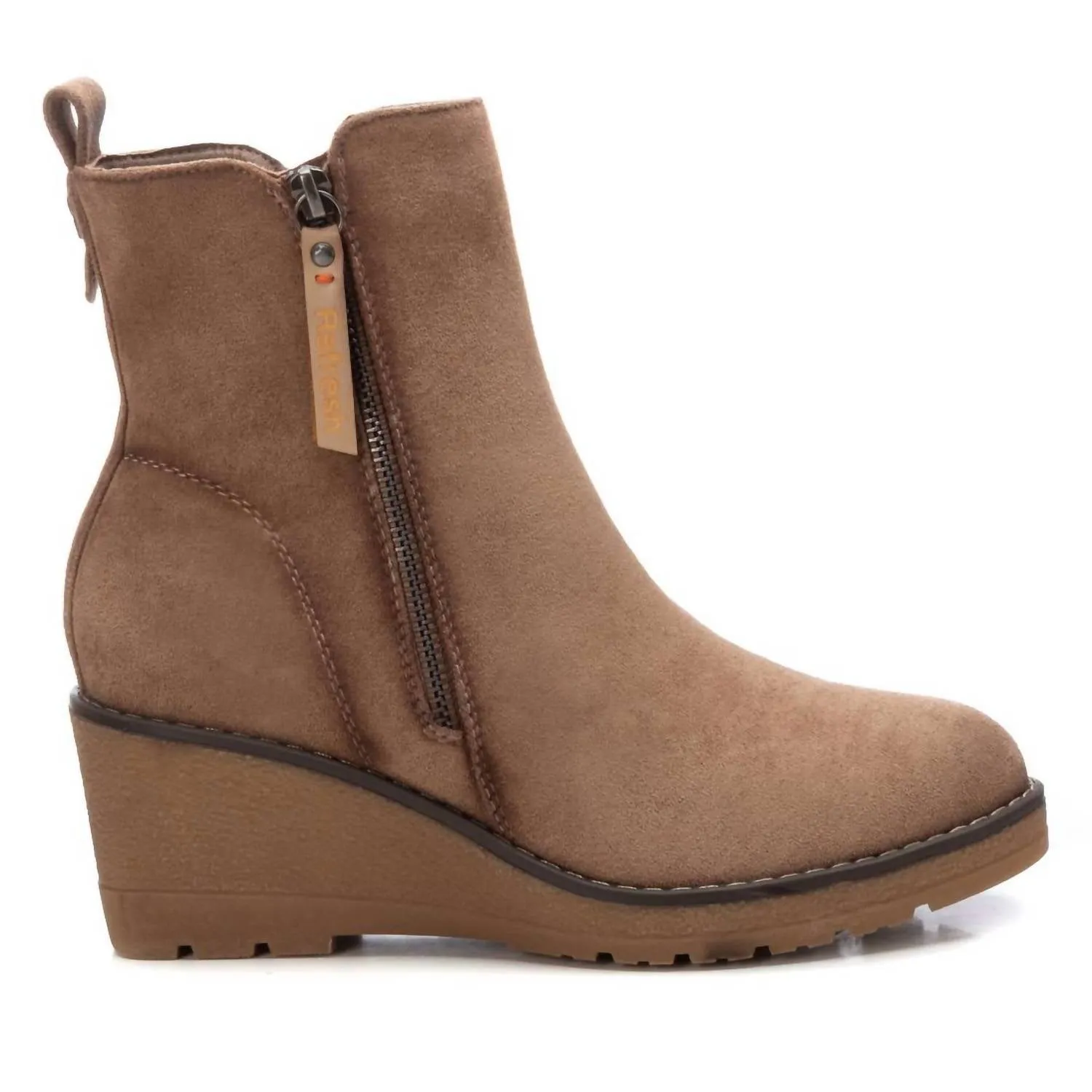 Women's Suede Booties In Taupe Combat Look