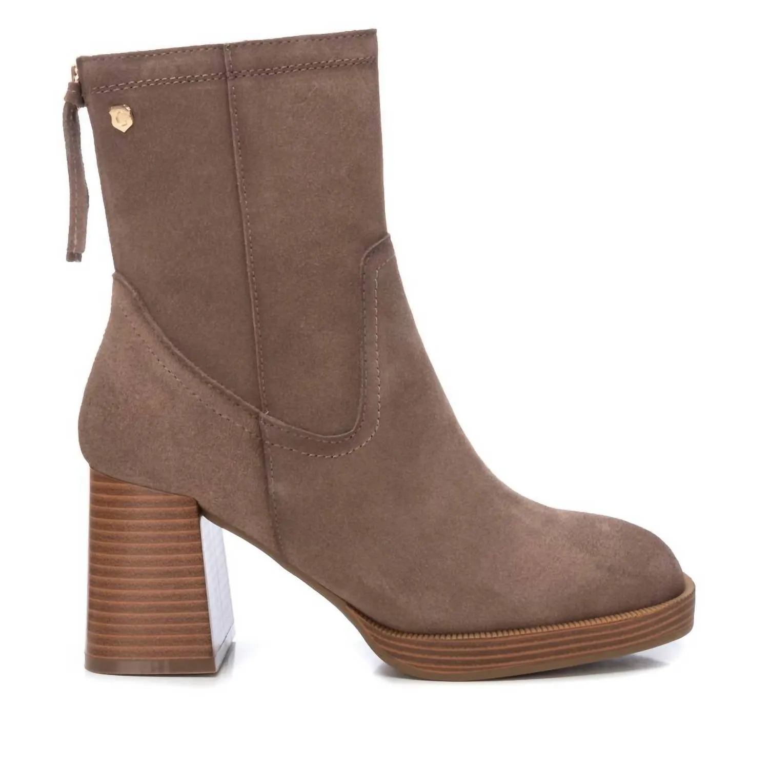 Slip On Style Women's Suede Booties In Taupe