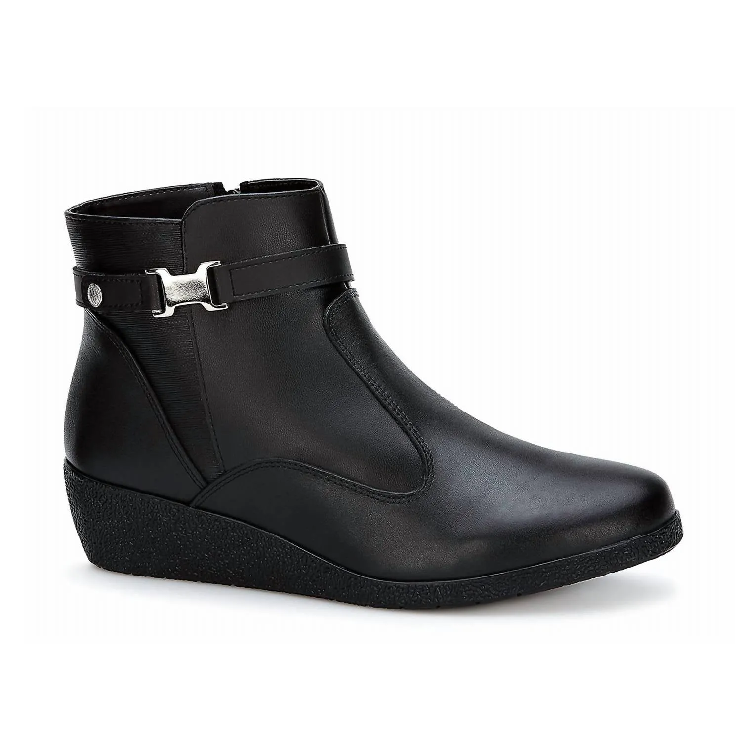 Women's Wedge Leather Booties In Black Wind Shield
