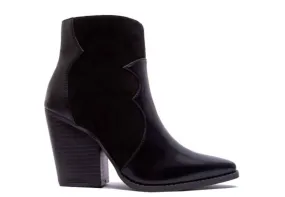 Comfy Cushion Elastic Ankle Women's Western Chic Block Heel Booties In Black Burnish