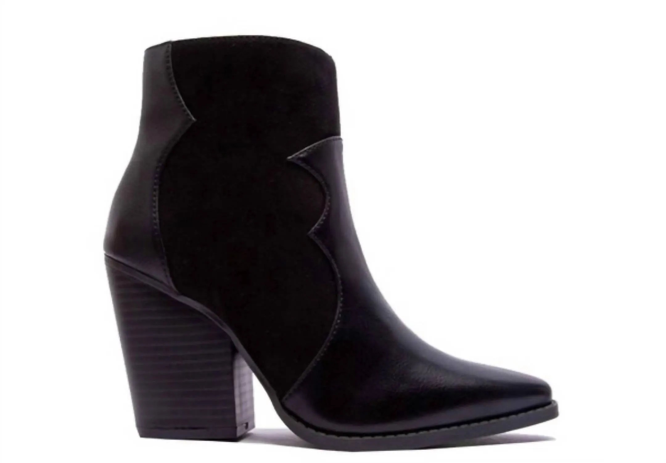 Women's Western Chic Block Heel Booties In Black Burnish Seamless Comfort Outdoor Explorer