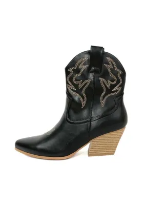 Women's Western Cowgirl Ankle Booties In Black buckle Rough Path