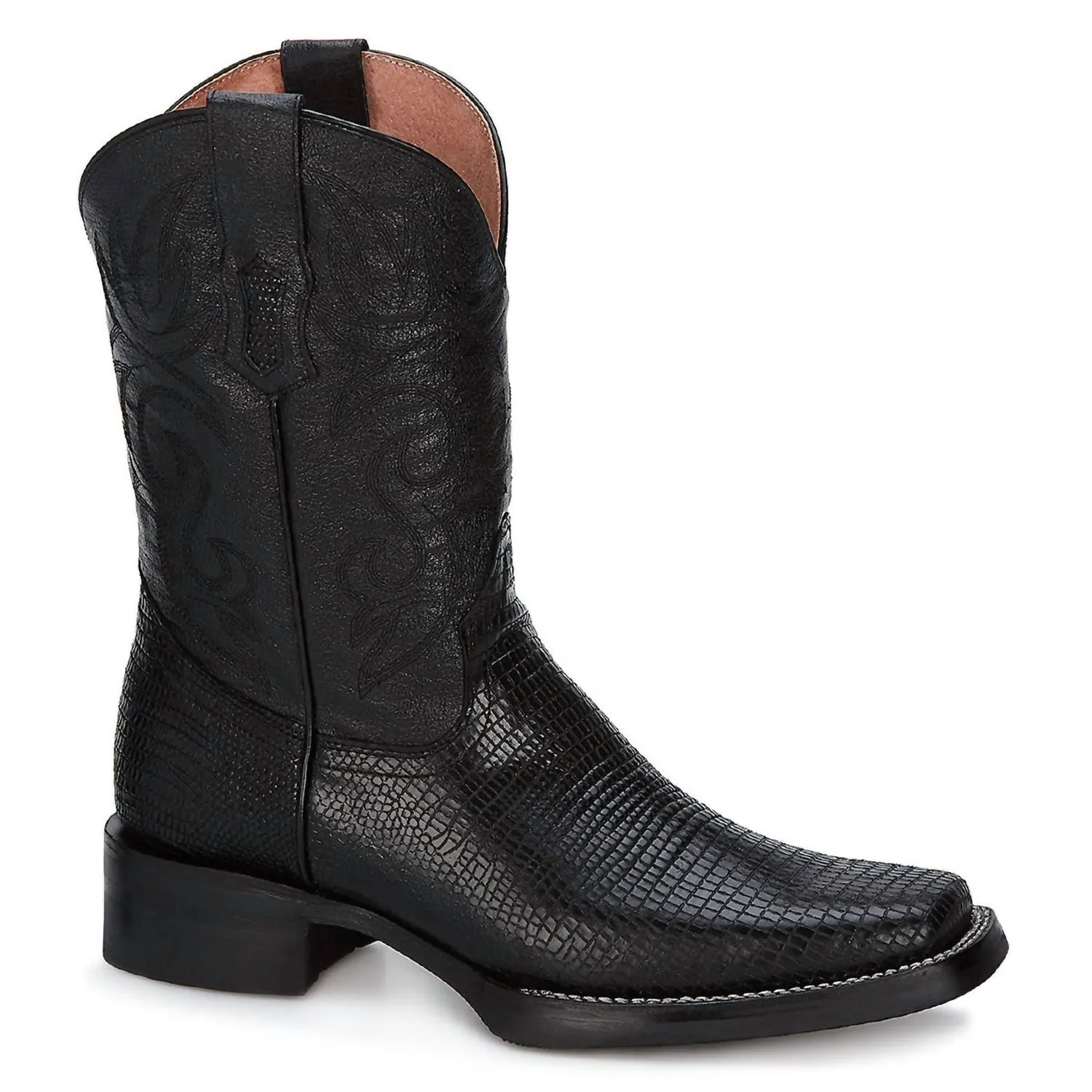 Men's Western Cowboy Leather Boots In Black Impact Dispersing Sole