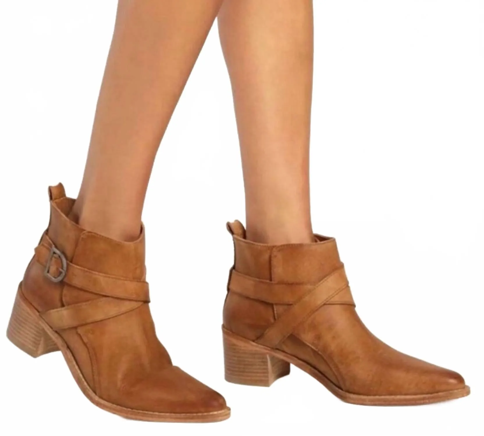 Women's Leather Back Loop Heeled Ankle Boot In Tan Torsional Stability Quick Wear