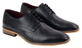 Sleek Vibe Breathable Design Mens Classic Oxford Brogue Shoes in Perforated Black Leather