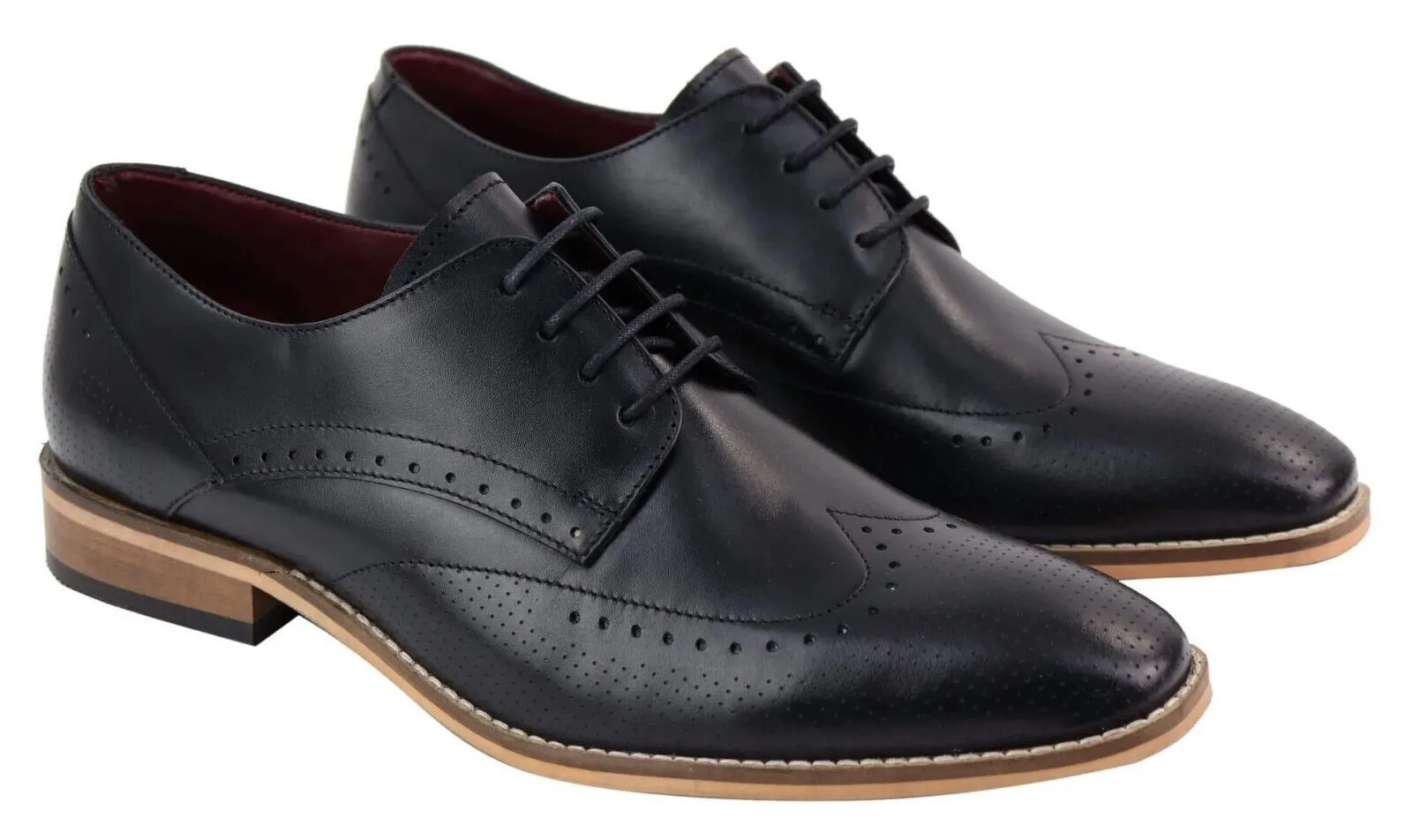 Mens Classic Oxford Brogue Shoes in Perforated Black Leather Quiet Luxe Fashionable Design