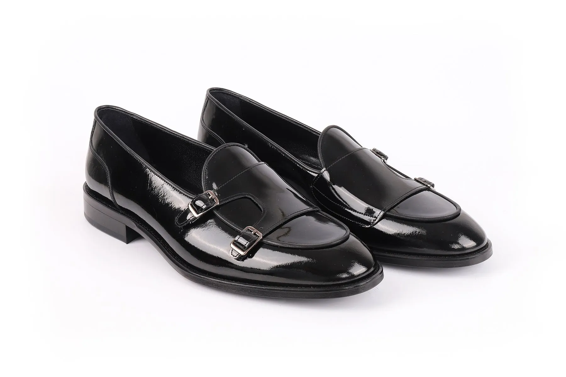 Carlton Short Cut Patent Leather Double Monk Loafers Essential Edge Stylish Finish